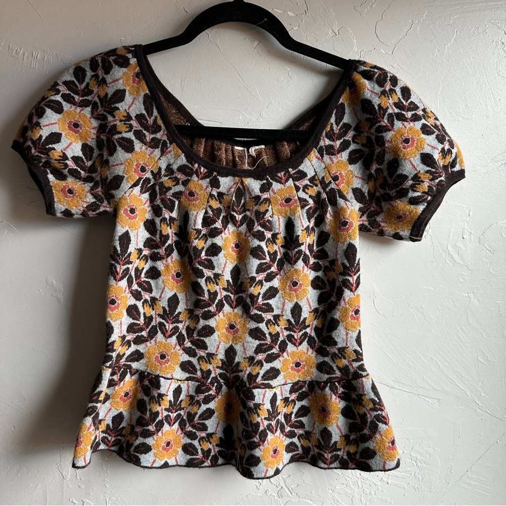 Cottagecore Prairie Floral Peplum Tapestry Top Folk Vintage Inspired 70s Boho